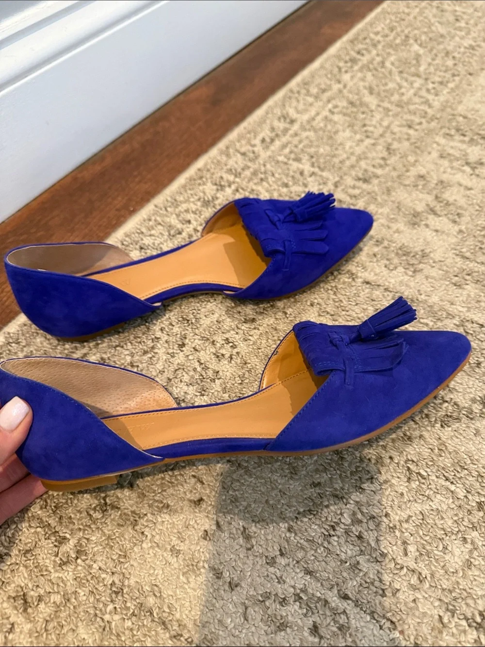 J. Crew Suede Pointed Tassel D'Orsay Flats in Cobalt Blue